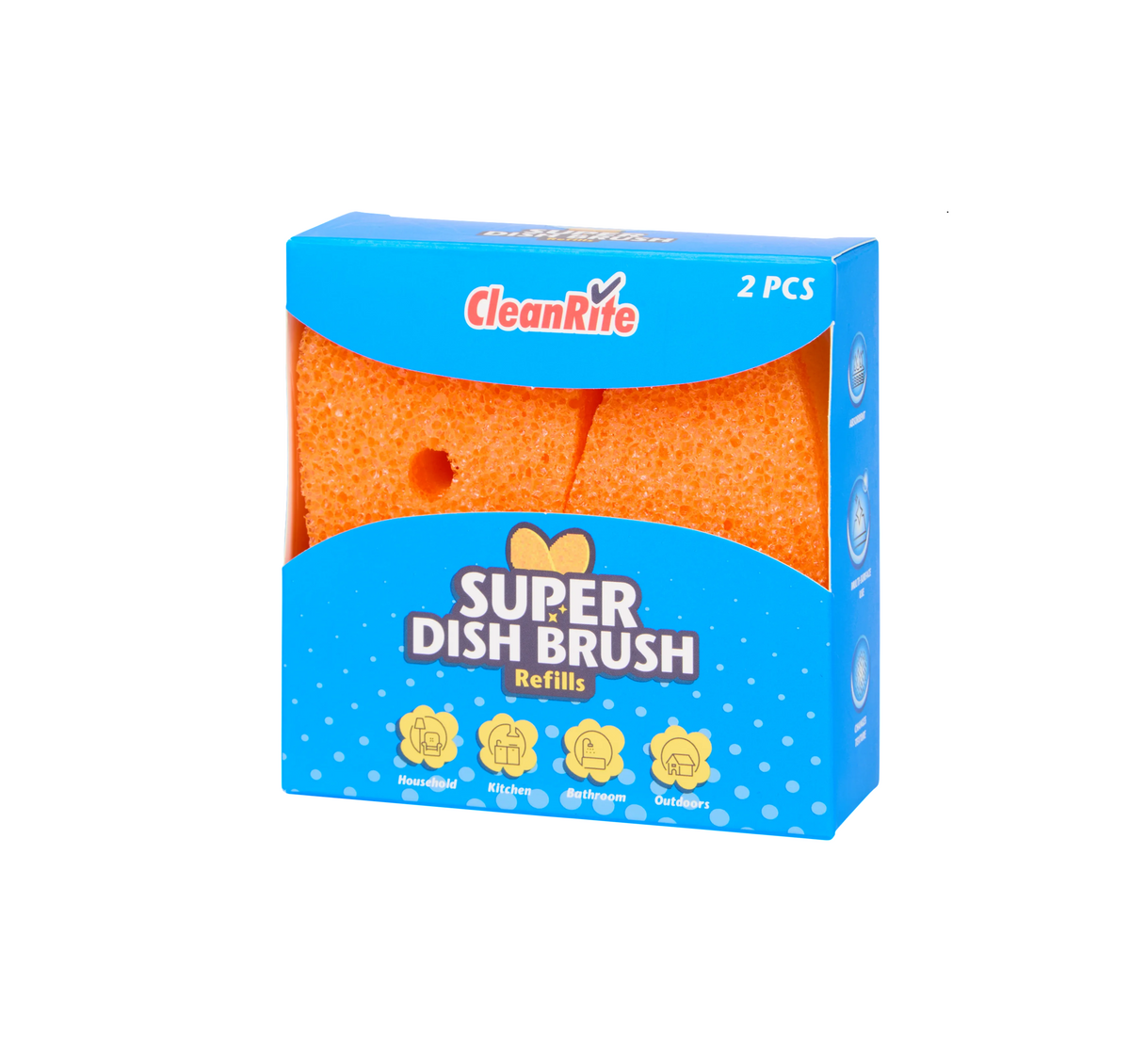 CleanRite Scrubborstel Navulling – 2 Oranje Afwassponzen