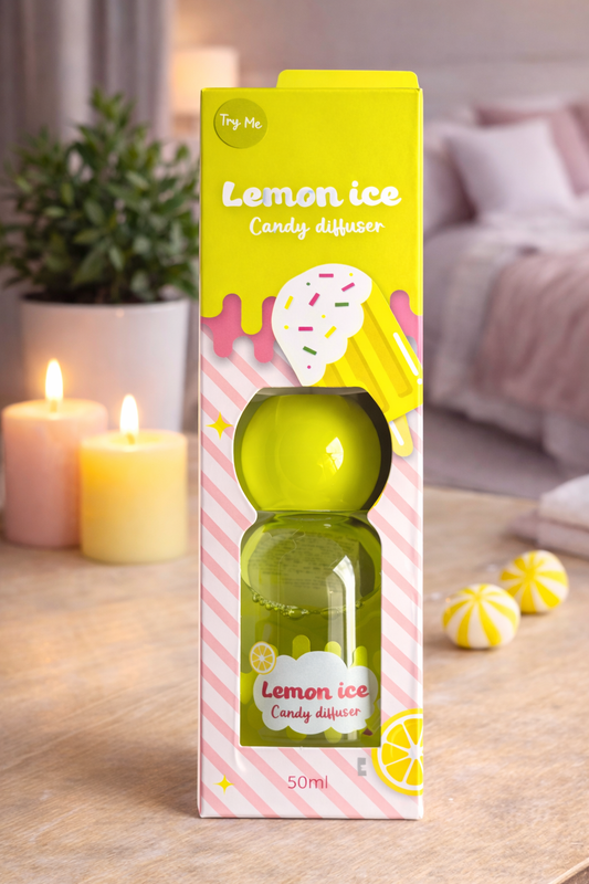 Lemon Ice Candy Tuoksudiffuuseri 50ml – Makea sitruunantuoksuinen tuoksunlevitin – Kodin tuoksudiffuuseri huoneeseen, makuuhuoneeseen ja olohuoneeseen