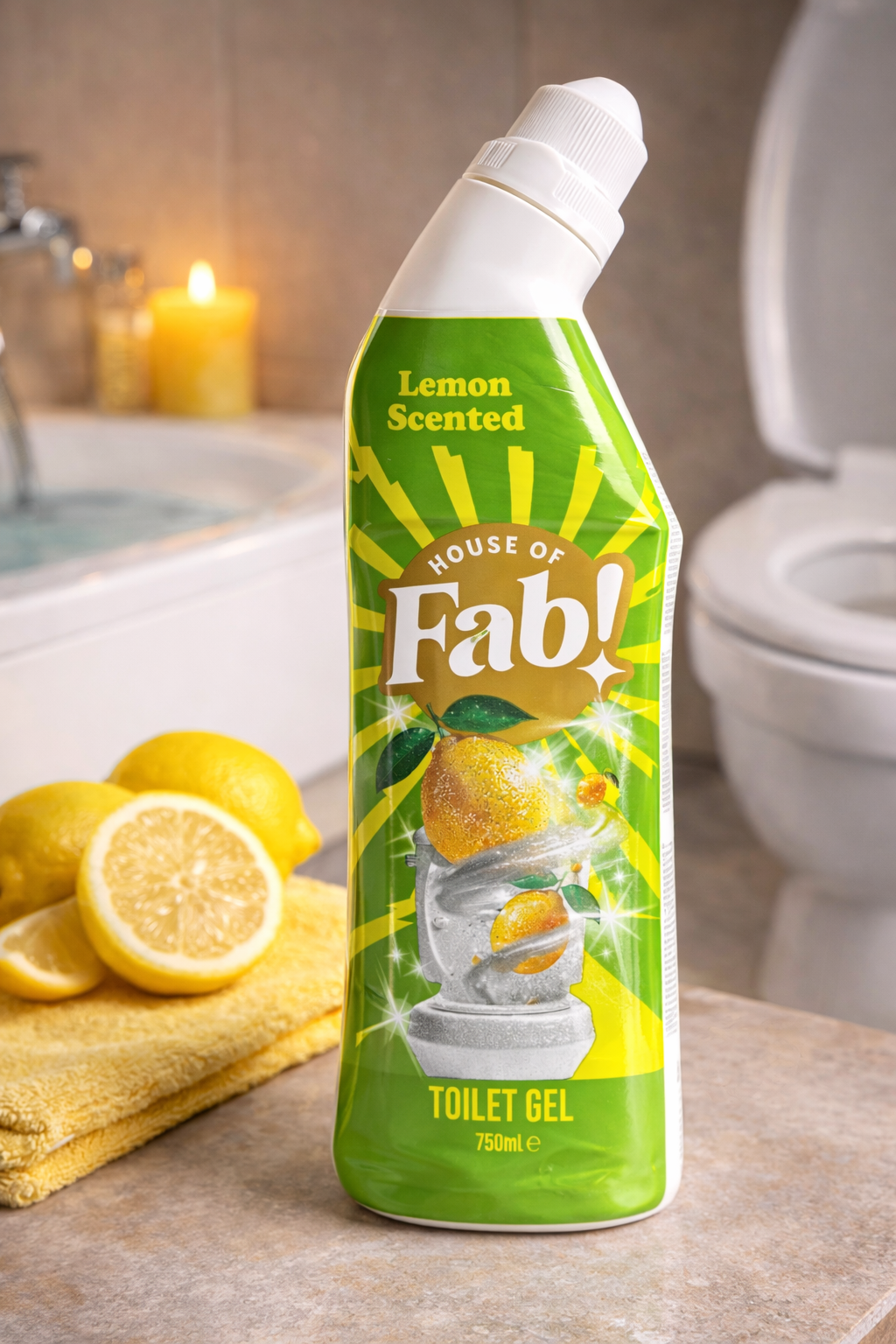 House of Fab Gel WC Citron 750ml – Nettoyant WC Citron – Nettoyant puissant contre le calcaire, les dépôts et la saleté – Gel WC parfum frais citron