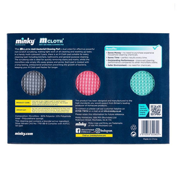 Minky M Cloth Cleaning Pad Giftbox – 3-Pack (Gray, Green & Pink)
