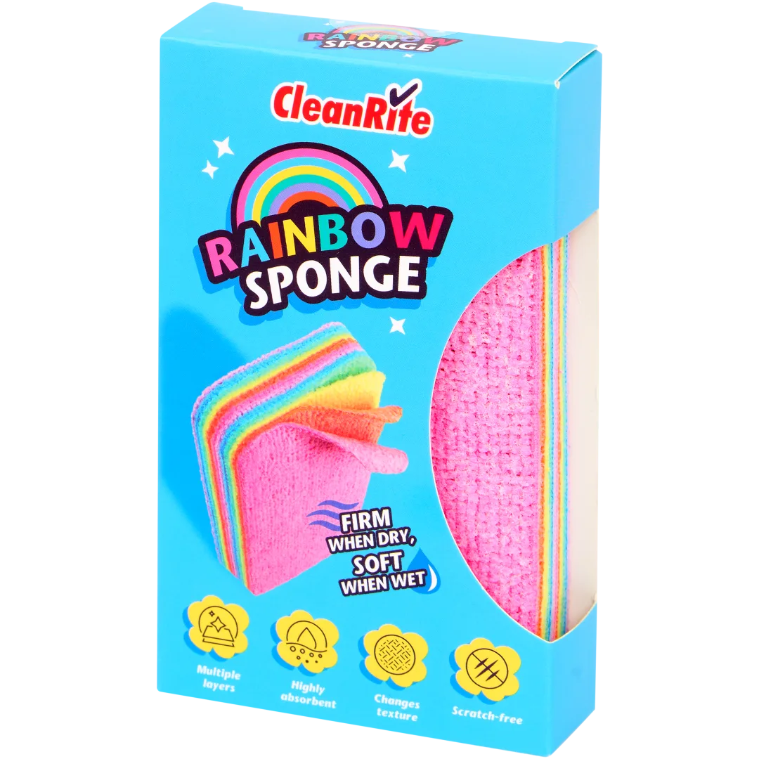 CleanRite Rainbow Sponge – Multifunctional Cleaning Sponge | Soft as Wet, Firm as Dry | Scratch-free, Absorbent & Durable