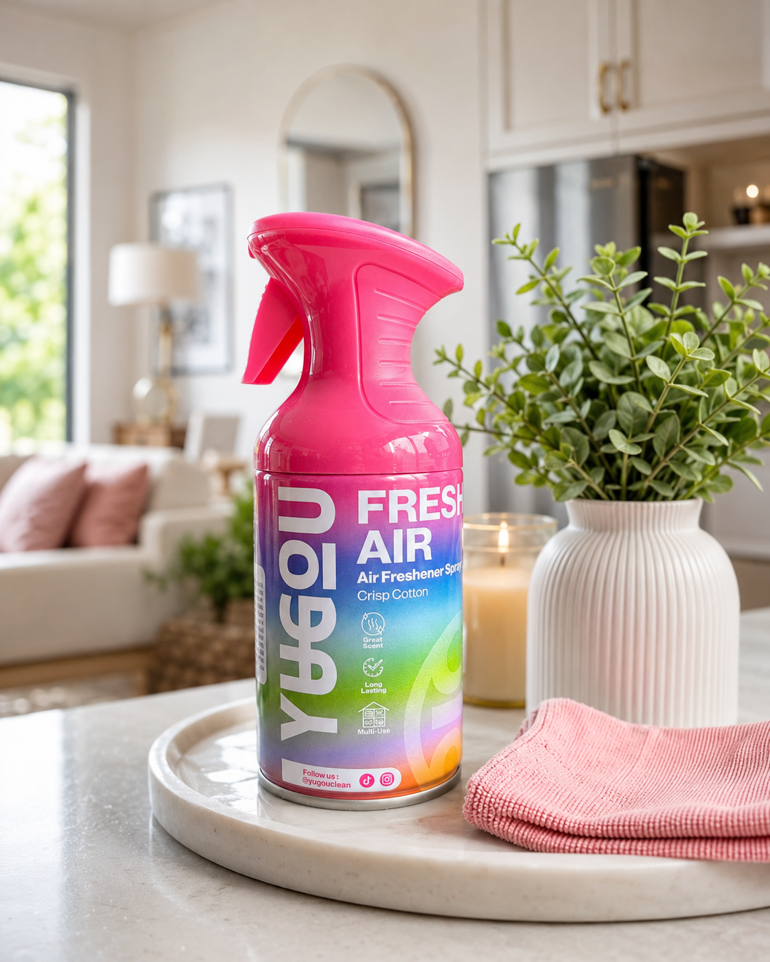 YUGOU Fresh Air Freshener Spray Crisp Cotton 250ml – Air Freshener Spray for Home, Toilet and Car