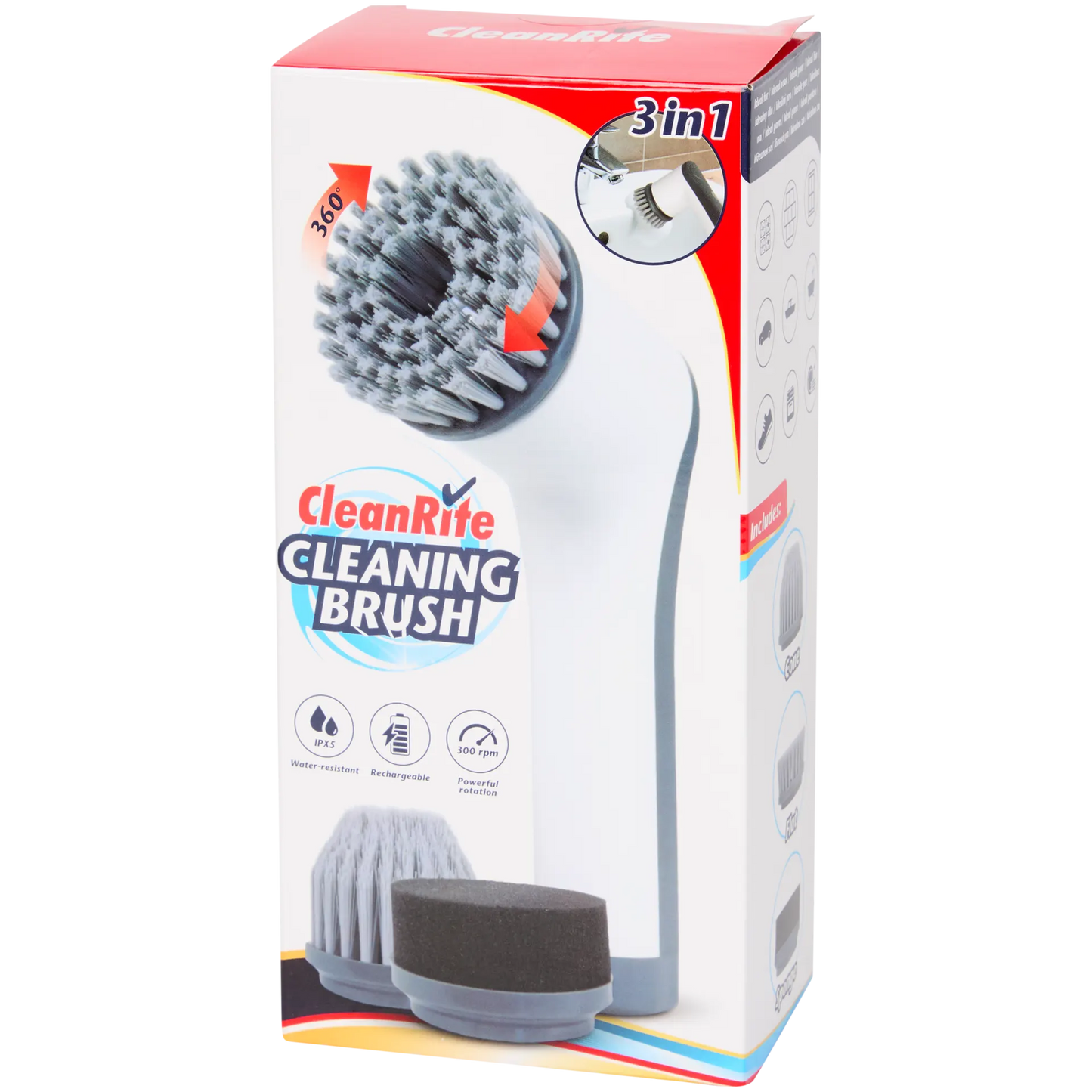 CleanRite-sähköinen puhdistusharja 3-in-1 – Ladattava – 300 RPM