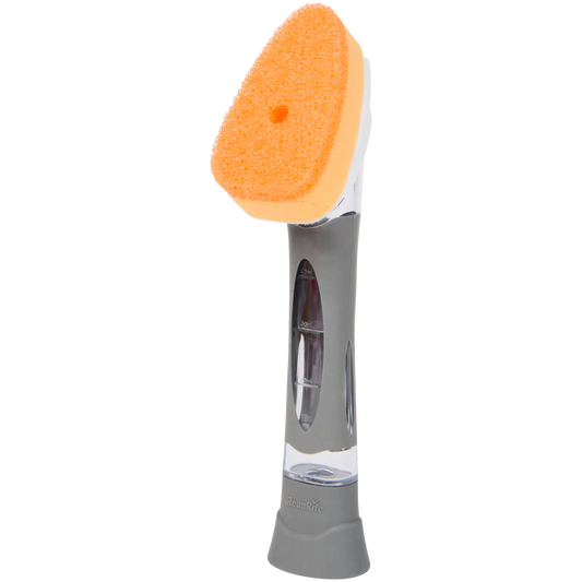CleanRite Cleaning Sponge with Dispenser – Refillable Dish Sponge with Handle – Gray