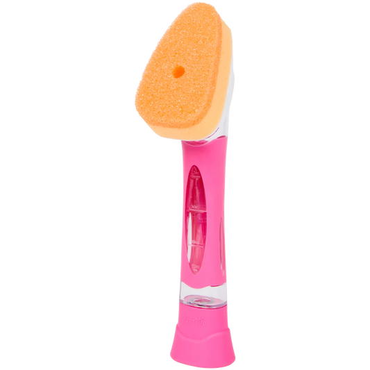CleanRite Dish Sponge with Soap Reservoir – Kitchen Sponge with Handle – Pink