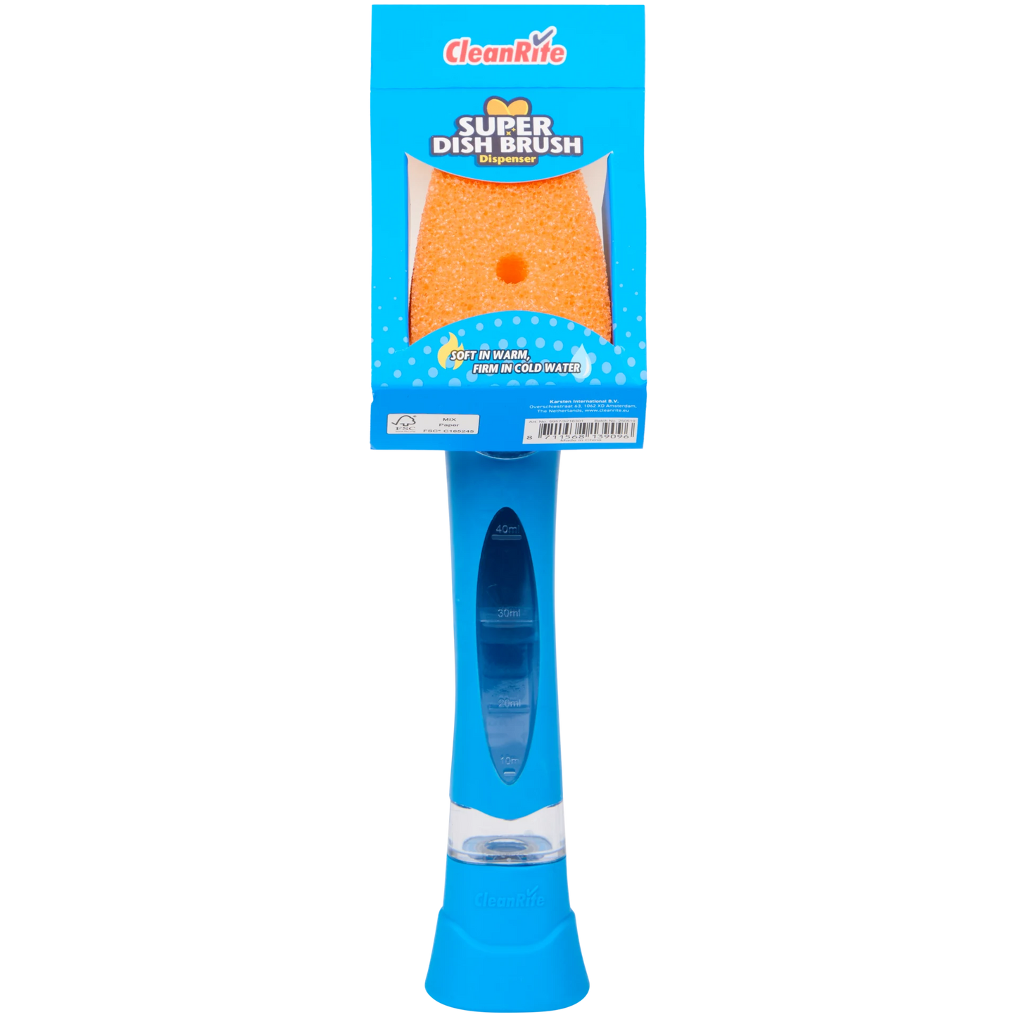 CleanRite Afwasspons met Zeepdispenser – Navulbaar Handvat – Blauw