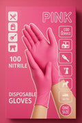 Guantes desechables de nitrilo rosas – 100 unidades – Sin polvo y sin látex – Talla única – Extra resistentes