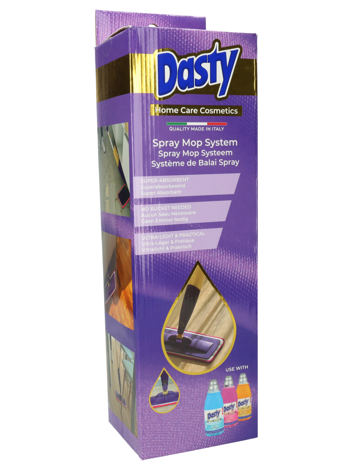 Dasty Sprühmopp mit Sprühsystem – Bodenmopp & Wischmopp ohne Eimer – Schwenkbarer Moppkopf – 42 cm