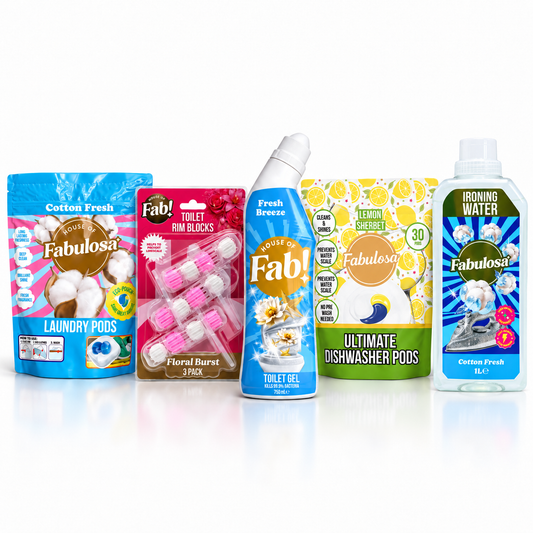 Fabulosa Complete Home Routine – 5-piece Set for Laundry, Dishes & Toilet
