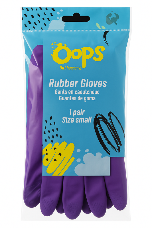 Oops Rubber Handschuhe – Lila Gummi-Reinigungshandschuhe – Robuste Haushaltshandschuhe für Abwasch, Putzen & Heimwerken – Small