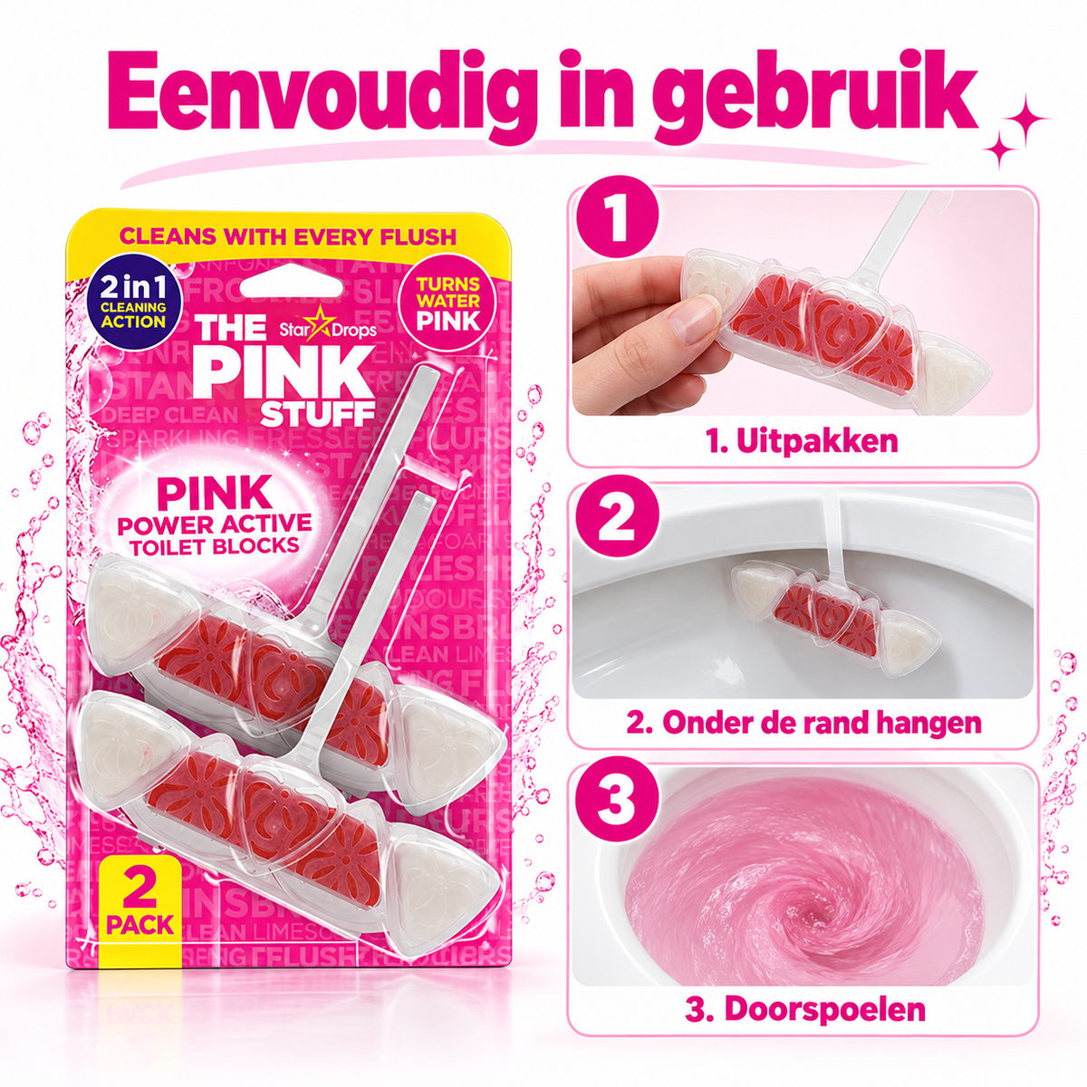 The Pink Stuff Power Active Toilet Block - 2 pack