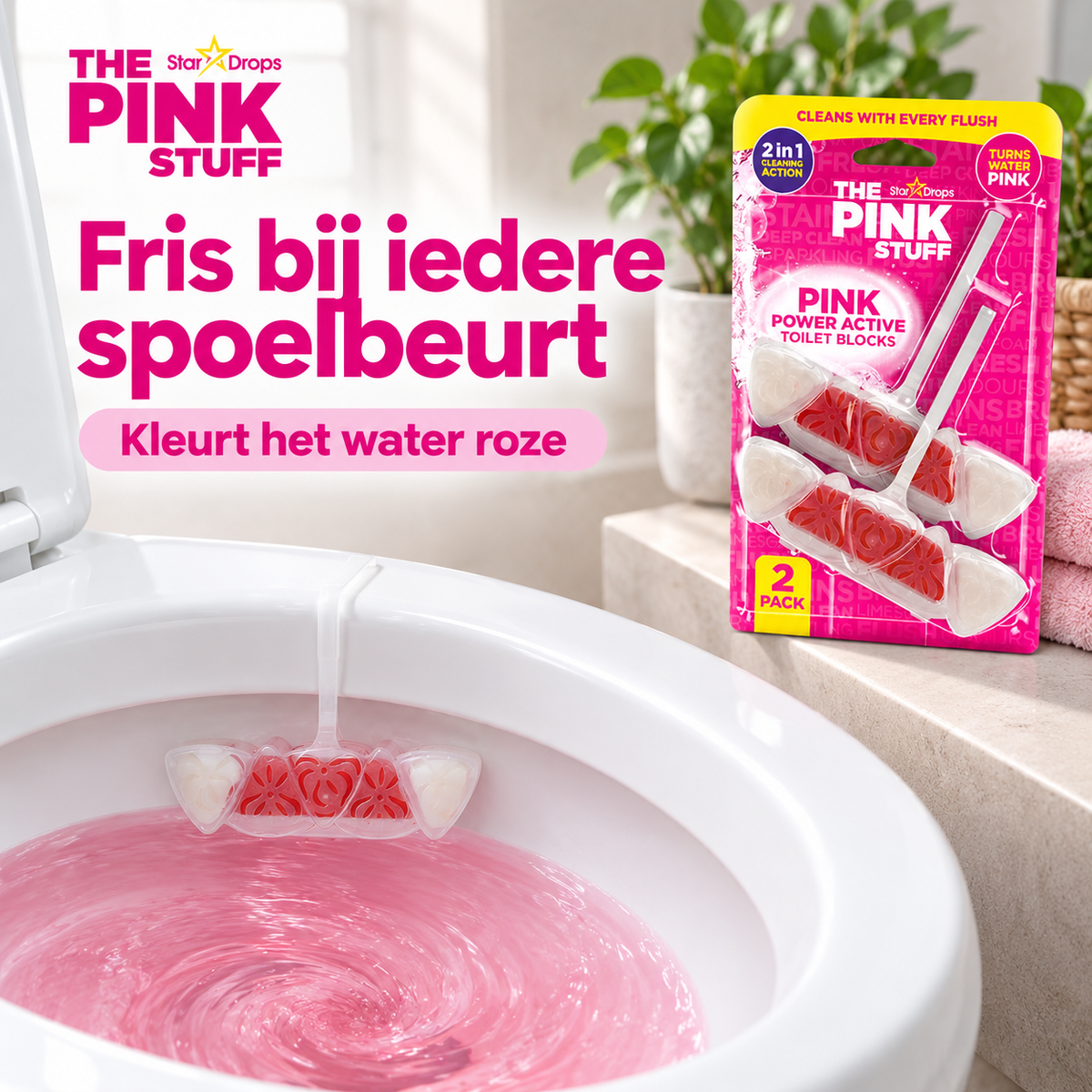 The Pink Stuff Power Active Toilet Block - 2 pack