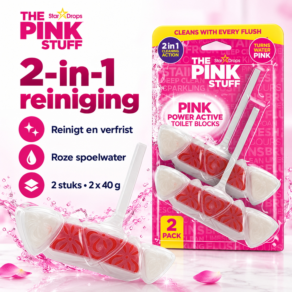 The Pink Stuff Power Active Toilet Block - 2 pack