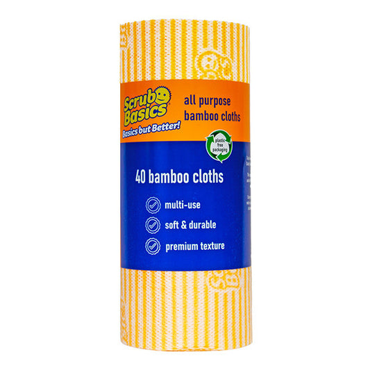 Scrub Daddy Scrub Basics Bamboo Cleaning Cloths – 1 Roll with 40 Reusable Cloths