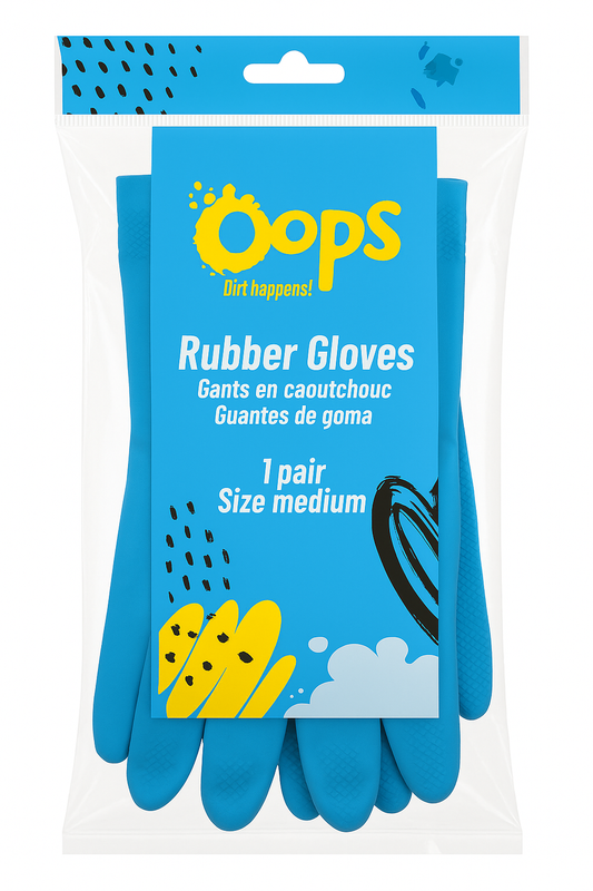 Oops Rubber Gloves – Blaue Gummihandschuhe – Bequeme Anti-Rutsch Haushaltshandschuhe für Abwasch & Reinigung - Größe Medium